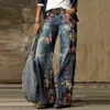 Imprimé floral jambe large jean femme rétro taille haute jean pantalon pour femmes ample jambe large pantalon femmes long jean pantalon