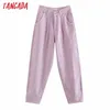 Tangada femmes violet Chic maman jeans pantalon arrivée pantalons longs poches fermeture éclair lâche décontracté femme denim pantalon 4M108 210715