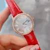 ニューレディースクォーツ時計ステンレススチールローマン数字腕時計カジュアルレザーストラップレディ母の真珠ブレスレット32mm