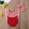 One-Pieces Summer Toddler Baby Girls Ruffle Bandage Swimwear Swimsuit Striped Headband Beachwear Bathing Suit 0-4Y