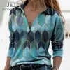 Jocoo Jolee Dames Sping Plus Size Printing Vintage V-hals Lange Mouw Geometrische Losse T-shirt Pullover Elegant Casual Blouse 210518