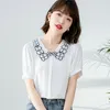 Summer Shirt Embroidery Chiffon Women's Tops Short Sleeve Chiffon Shirt Fashion Lady Blouse Office Shirt
