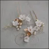 Klipsy do włosów barrettes biżuteria slbridal ręcznie robiony liść stopowy Ceram Flower Freshwater Pearls Pin ślubna naklejka ślubna Kobiety