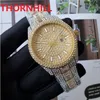 Orologio da uomo con diamanti alla moda di lusso, cinturino con calendario in oro rosa, cinturino in acciaio con strass, orologi da uomo di design