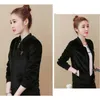 Damesjas Roze Zwart M-4XL Plus Size Tops Jas Herfst Winter Gouden Velvet Koreaanse V-hals Leisure Fashion LR669 210531