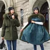 Jaqueta de inverno feminina de inverno colarinho de pele grossa sobretola moda longa com capuz de parkas roupas de casaco feminino neve desgaste casaco