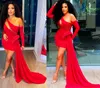 2021 Plus Size Arabski ASO EBI Red Sexy Stylowe Prom Dresses One Ramię Zroszony Wieczór Formalna Party Druga Recepcja Bridemaid Suknie Dress Zj292