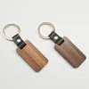 DIY Läder Keychain Party Favor Pendant Beech Wood Carving Keychains Bagage Dekoration Key Ring