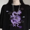 Kvinnors T-shirt Kinesisk stil Harajuku Vintage Fun Dragon för Kvinnor Kortärmad Tees Ulzzang Kläder Vegan Bomull Gothic Punk Shirts