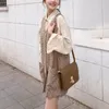 Kobiety Khaki Houndtooth Tank Dress Sukienka bez rękawów z koszulą Odwróć kołnierz 2 dwa kawałki Ustaw elegancki przycisk kratki T0152 210514