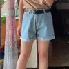 Fitaylor streetwear hoge taille vrouwen blauwe denim shorts met riem zomer casual vrouwelijke wijde been plus size 2XL jeans 210724