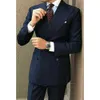 Marineblaue Business-Büro-Männeranzüge mit zweireihigem Bräutigam-Smoking für Hochzeit, Abschlussball, formelle Slim-Fit, männliches Modekostüm X0909