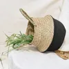 収納袋レトロクリエイティブフラワーハンドメイドバスケット海草の枝編み細工品採用可能な立ち上がりジップシャットバッグカップ