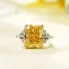 OEVAS 100% 925 Sterling Silver Yellow Pink 13*16mm Ice Flower Cut High Carbon Diamond Rings For women Sparkling Fine Jewelry 211217