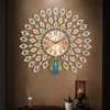 3D Large Wall Clock Home Decoration Bracket Modern Design Mounted Mute Peacock Pattern Hanging Watch Crafts 211023