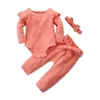 Baby Girl Odzież Zestaw Bawełniany Przycisk Przycięte Koronki Z Długim Rękawem Łuk Pałąki Pałąki Sashes 4 Solid Color Babies Ubrania Zestawy 31 88ym L2