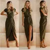 Casual Dresses 2021 Explosive Round Neck Irregular Solid Color Reverse Sleeve Flat Tie Dress Long Skirt