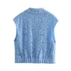 Chaleco de mujer primavera y verano chaleco chaqueta bolsillo borla diseño encaje Tops azul camisa sin mangas con solapas 210430