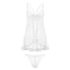 Deep V Backless Nightdress with Panty Sexy Pajamas Female Lace Mesh Gauze Perspective Underwear Temptation Pyjamas Women 210831