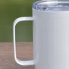 Copo de caneca de café de sublimação em branco com alça 12 onças caneca de sublimação copos de viagem de aço inoxidável copo de parede dupla isolado a vácuo com tampas