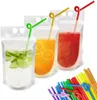 Drink Pouches Bag Smoothie Bags Reclosable Zipper Heavy Duty Hand-held Translucent Stand-up Plastic Pouches