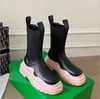 2021 Designer femmes bottes pneu en cuir véritable haut bas botte couleur bonbon cheville Haif peau de vache Chelsea chaussures à glissière hiver maîtrisé Martin Bootes