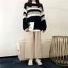 Women Sweater Knitted Pullovers Long Sleeve Navy Blue Striped Loose Winter Casual M0037 210514