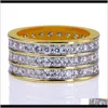 Wedding Jewelryhip Hop Rock Anelli rotondi placcati color oro Cool Full Iced Out Micro Pave Cz Stone Ring per gioielli maschili Gift Drop Delivery 202