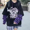 Japanese casual cartoon hip-hop Harajuku long-sleeved anime hooded kawaii autumn loose plus size Vintage women sweatshirt 210803