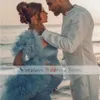 Blue Maternity Prom Klänningar Sweetheart 2 stycken Ruffles Tulle sjöjungfrun kvällsklänning för gravida kvinnor Robe de Soiree Sexy