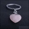 Nyckelringar smycken Natural Crystal Stone Heart Shape Pendant Healing Keychains for Women Men Bag Decor T46yd