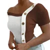 Seksowne Letnie Koszulki Kobiety Elegancki Kolor Przestraszenie Single-Breasted Decor Nieregularne kołnierz Krótki Rękaw Slim Pullover Tops Kobieta 210522