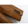 Moda Mulheres Couro Blazer Elegante Senhoras Bolso Pu Jaqueta Streetwear Fêmea Notched Brown Meninas Chic Suits 210427