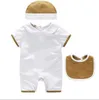 Baby Boys 3PCs for Sets Girls Rompers Rompers Toddler Bawełniany krótki rękaw Jeskurs Letni niemowlę Romper+BIB+HAT Kids Ubranie 40