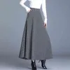 Vintage xadrez de lã saias mulheres inverno cintura alta aquecer uma linha plissada saia forma elegante maxi saia femme sia longa 211120