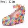 Çiçek Düğün Ayakkabı Çok Renkli Dantel Inci Yüksek Topuklu Tatlı Gelin Elbise Ayakkabı Boncuk Takozlar Kadın Pompaları