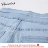 Yitimuceng Dames Denim Shorts Sexy Hoge getailleerde Knop Slanke Jean Ripped Straight Summer Solid Blue Clothing Fashion 210601