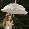 Rosa beige prinsessa spets solskydd paraply utsökt soligt och regnigt långt handtag parasoll tornformat bröllop paraply