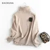 BIAORUINA 3 Colors Women's Casual All-match Solid Knitted Turtleneck Sweater Female Everyday Autumn Winter Keep Warm Pullovers 210918