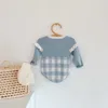 Spring Girl Bodysuit Patchwork Plaid Long Sleeves Sweater Jumpsuit Children born Cute Style Clothes E022 210610