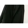 ビンテージ女性シックなブレザーオフィスレディースカーディガンジャケットエレガントな女性のソリッドブラックスーツの女の子セット210430