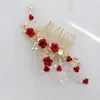 Jonnafe Red Rose Floral Headpiece For Women Prom Rhinestone Bridal Hair Comb Accessories Handmade Wedding Hair Jewelry X06254438473