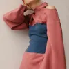 Hit Farbe Patchwork Kleid Für Frauen Rollkragen Langarm Hohe Taille Aushöhlen Kleider Weibliche Frühling Mode 210520