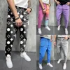 men's clothing pants autumn printed loose casual trousers black red gray purple pant