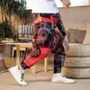 Gota virilha impressão joggers trausers homens harem calças moda streetwear hip hop baggy M-3XL perna larga nove pontos masculino