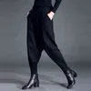 [eam] الربيع الأزياء الأسود ارتفاع الخصر جيوب مرنة عارضة المرأة الكامل طول الحريم السراويل SA155 211105