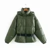 Vintage Chic Gürtel Wasserdichte Kapuzenjacke Winter Mode Frauen Parkas Elegante Damen Taschen Dicke Warme Baumwolle Gepolsterte Mantel 210531