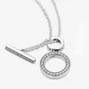 Fine jewelry Authentic 925 Sterling Silver Necklace Fit Pandora Pendant Charm Double Hoop T-bar Love Engagement DIY Wedding Necklaces