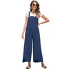 Einfarbig ärmellose Taste lose Taille breite Bein Strampler Frauen Streetwear Casual Plus Size Square Kragen Einfachheit Overalls 210608