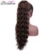 Brinbea 26" Long Deep Curly Drawstring Ponytail with Bangs Japan-made Synthetic Fibers 2 Separate Pieces Black Hair for Women